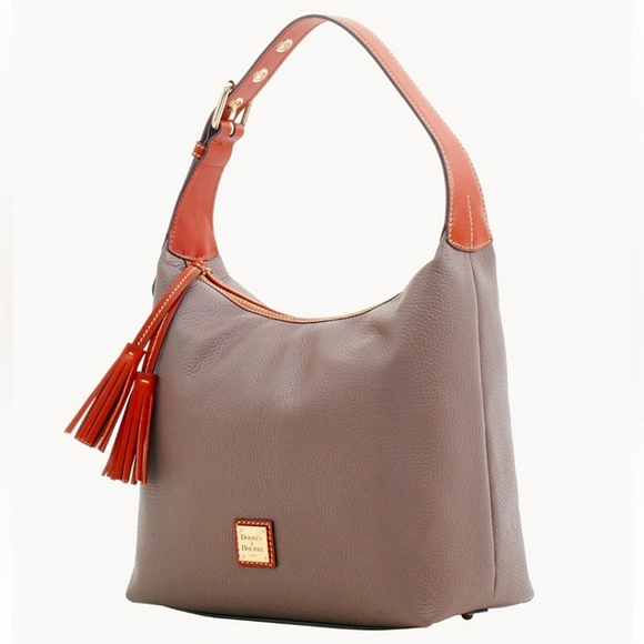 DOONEY & BOURKE PAIGE SAC PEBBLED LEATHER TASSLED HOBO BAG IN ELEPHANT BNWOT - Picture 17 of 17